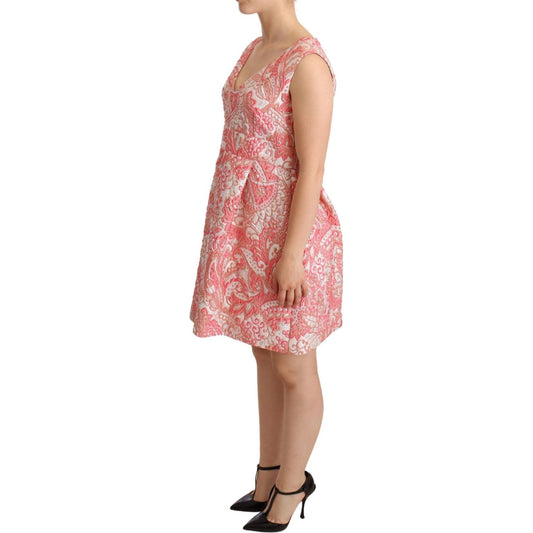 Dolce & Gabbana Elegant Pink Jacquard Floral Sheath Dress WOMAN DRESSES Dolce & Gabbana Rosy Brown