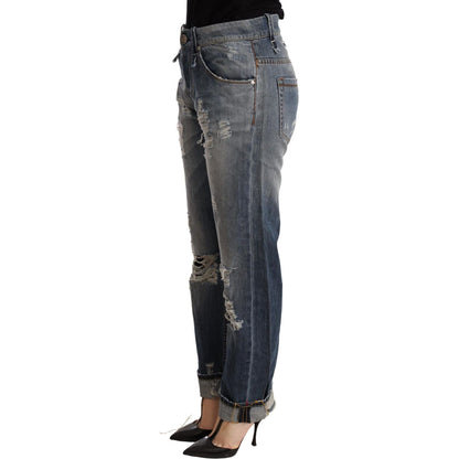Acht Blue Tattered Mid Waist Straight Denim Trouser Acht