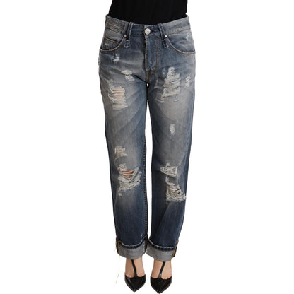 Acht Blue Tattered Mid Waist Straight Denim Trouser Acht