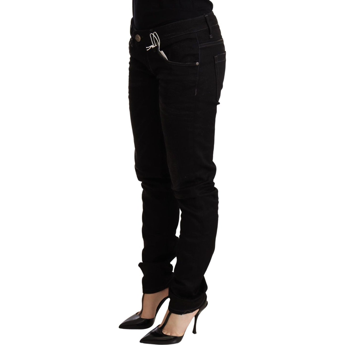 Acht Black Low Waist Skinny Denim Cotton Trouser Acht