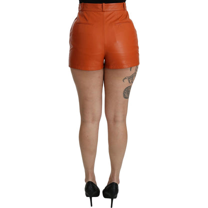 Dolce & Gabbana Orange Leather High Waist Hot Pants Shorts