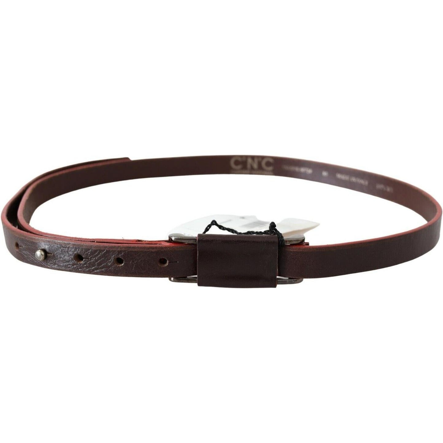 Costume National Brown Leather Double Rustic Silver Buckle Belt WOMAN BELTS