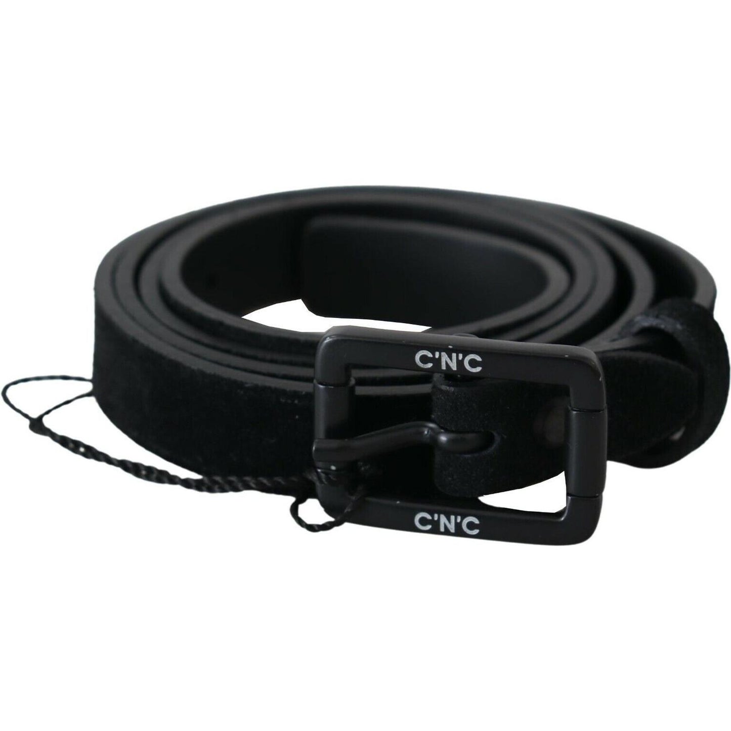 Costume National Black Leather Velvet Square Buckle Waist