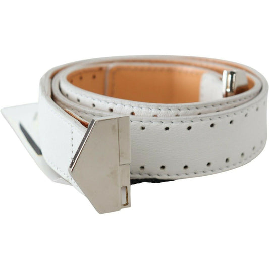 GF Ferre White Leather Hexagon Logo Buckle Waist Belt GF Ferre