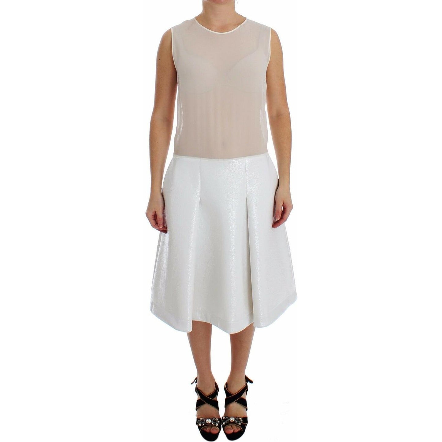 Koonhor White Pleated Bottom Tank Sheath Transparent Dress Koonhor
