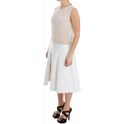 Koonhor White Pleated Bottom Tank Sheath Transparent Dress Koonhor