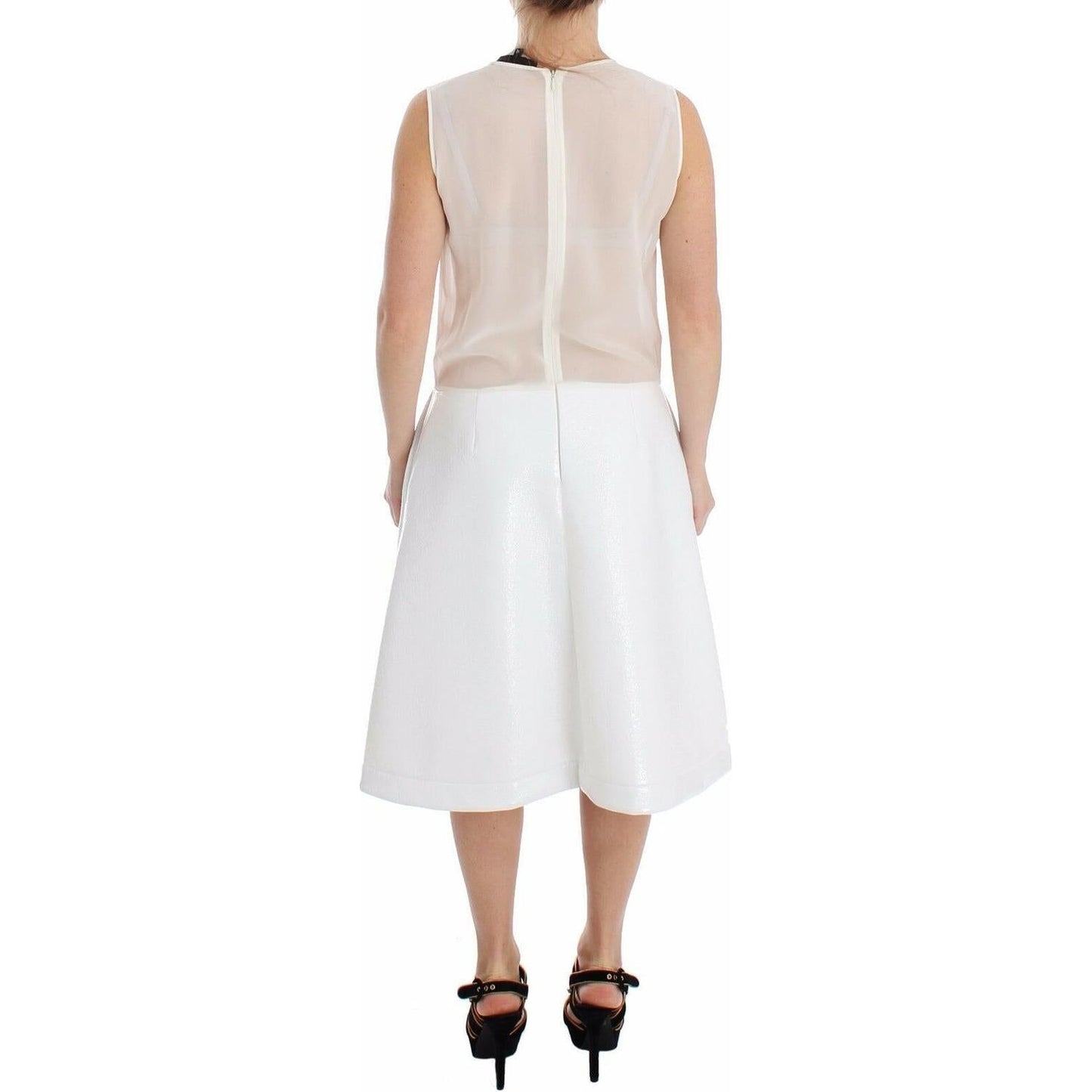 Koonhor White Pleated Bottom Tank Sheath Transparent Dress Koonhor
