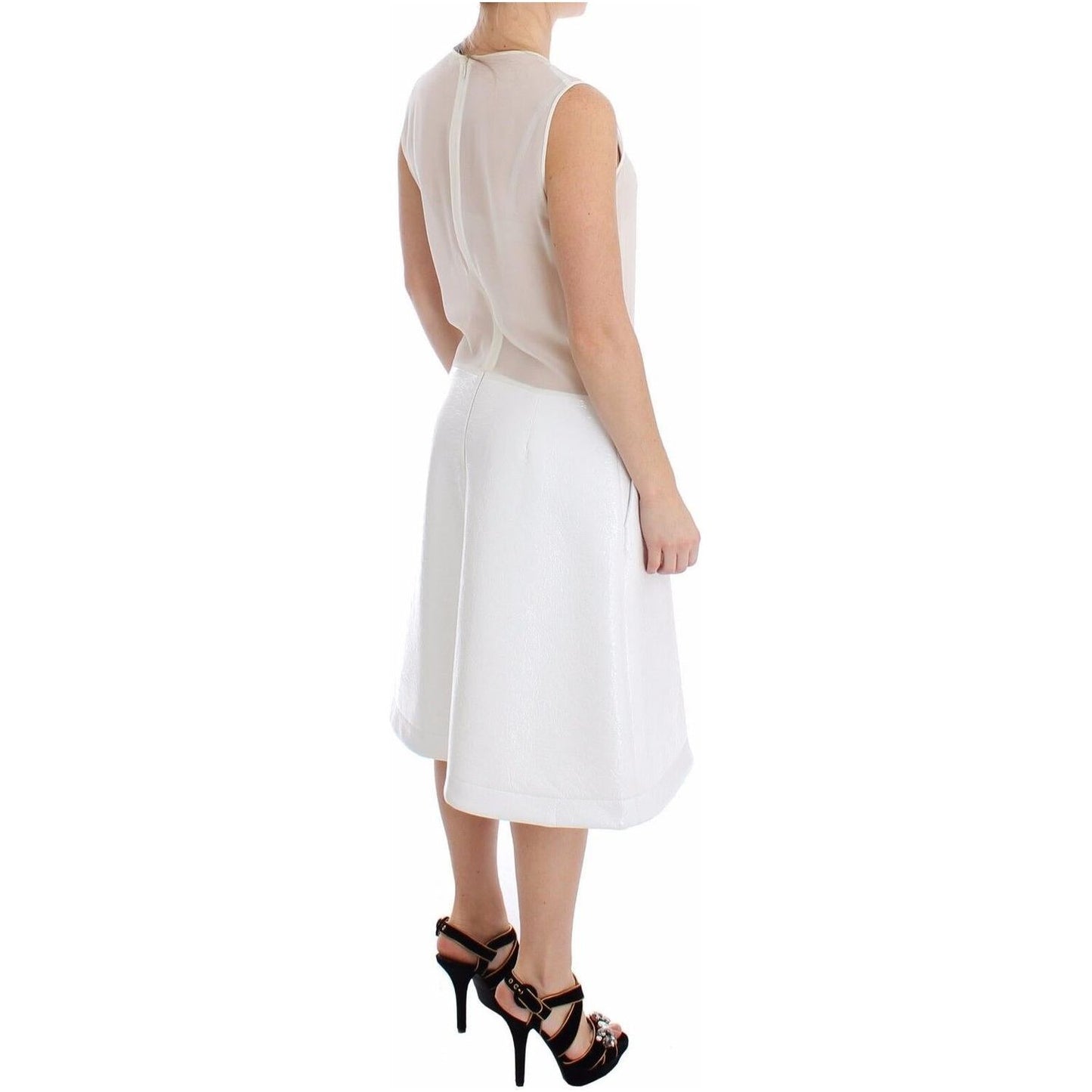 Koonhor White Pleated Bottom Tank Sheath Transparent Dress Koonhor