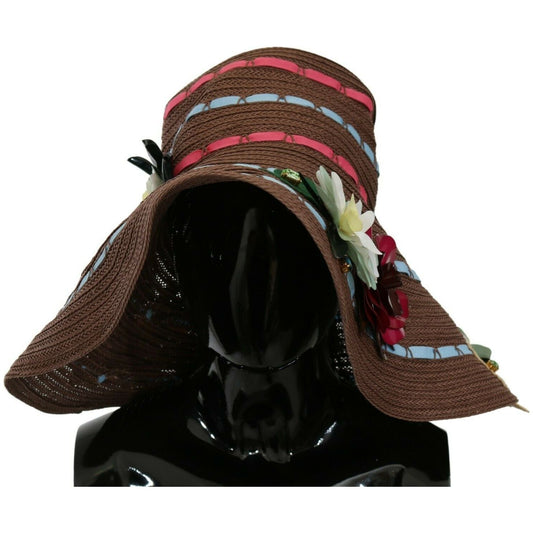 Dolce & Gabbana Brown Knitted Straw Floral Hat Dolce & Gabbana
