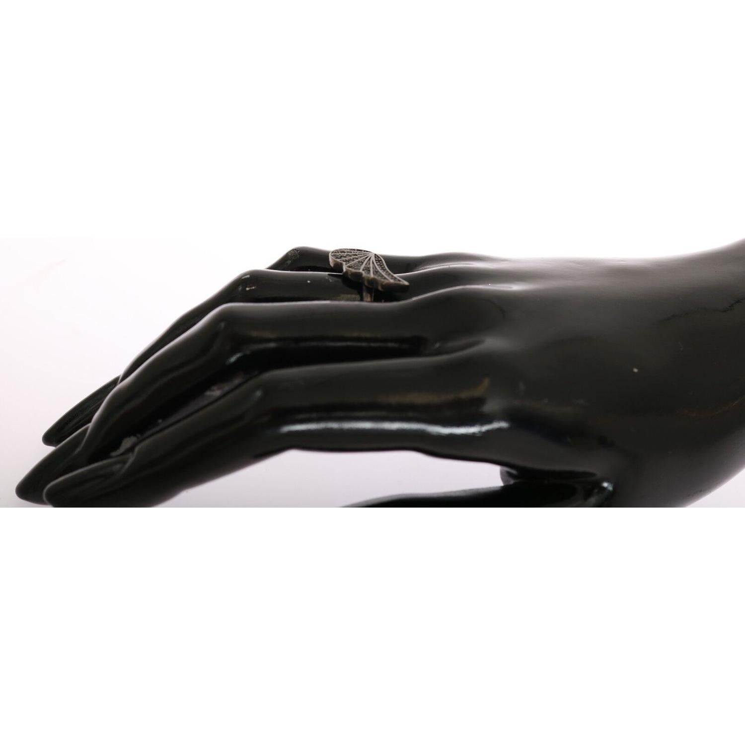 Nialaya Silver Womens Black CZ Rhodium 925 Ring