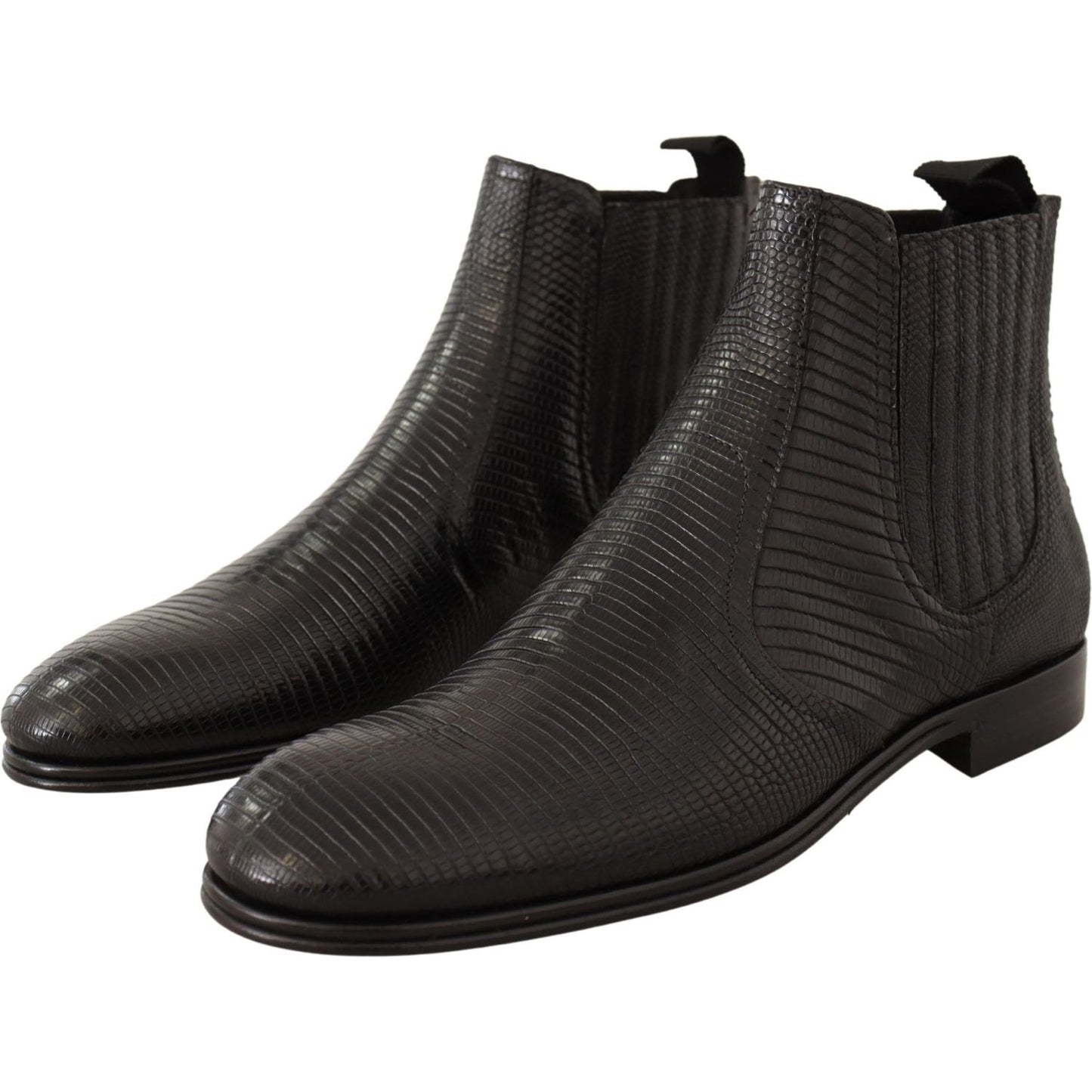Dolce & Gabbana Black Leather Lizard Skin Ankle Boots Dolce & Gabbana