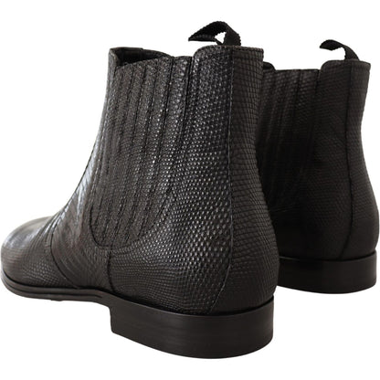 Dolce & Gabbana Black Leather Lizard Skin Ankle Boots Dolce & Gabbana