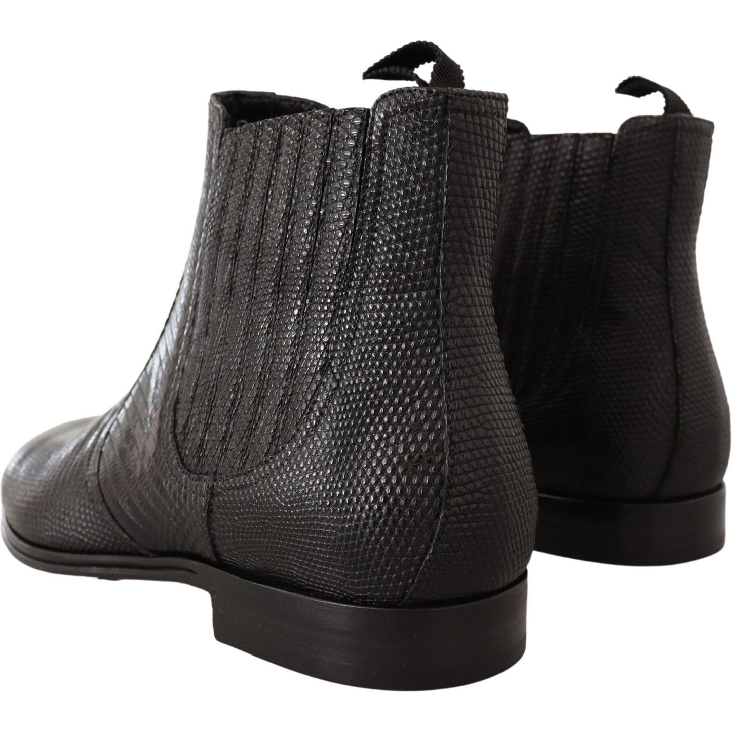 Dolce & Gabbana Elegant Black Leather Lizard Skin Derby Boots MAN BOOTS Dolce & Gabbana