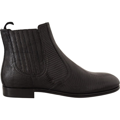 Dolce & Gabbana Black Leather Lizard Skin Ankle Boots Dolce & Gabbana