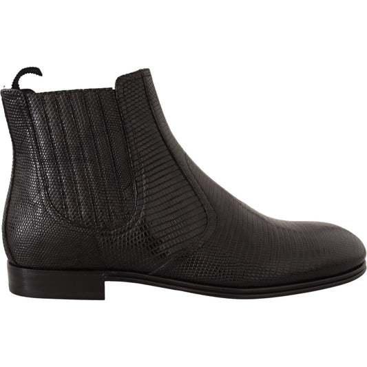 Dolce & Gabbana Black Leather Lizard Skin Ankle Boots Dolce & Gabbana