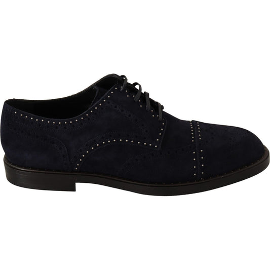 Dolce & Gabbana Blue Suede Leather Derby Studded Shoes Dolce & Gabbana