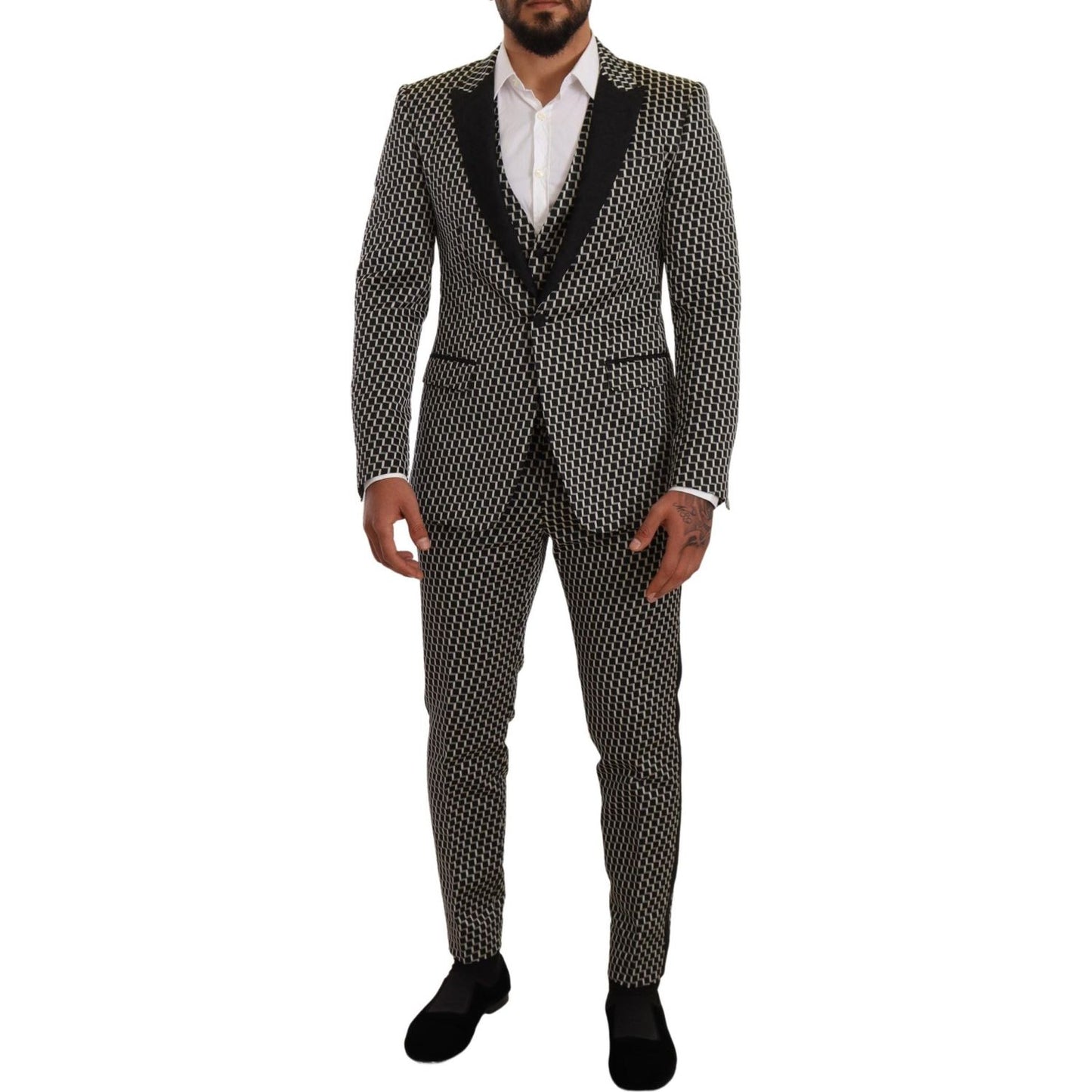 Dolce & Gabbana Elegant Martini Black Check Three-Piece Suit Dolce & Gabbana