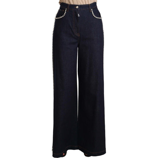 Dolce & Gabbana Dark Blue Crystal Embellished Flare Jeans Dolce & Gabbana