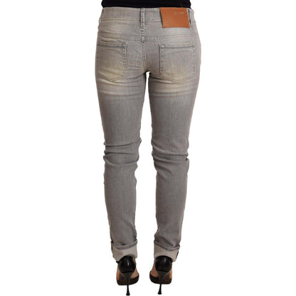 Acht Gray Cotton Slim Fit Folded Hem Women Denim Pant Acht