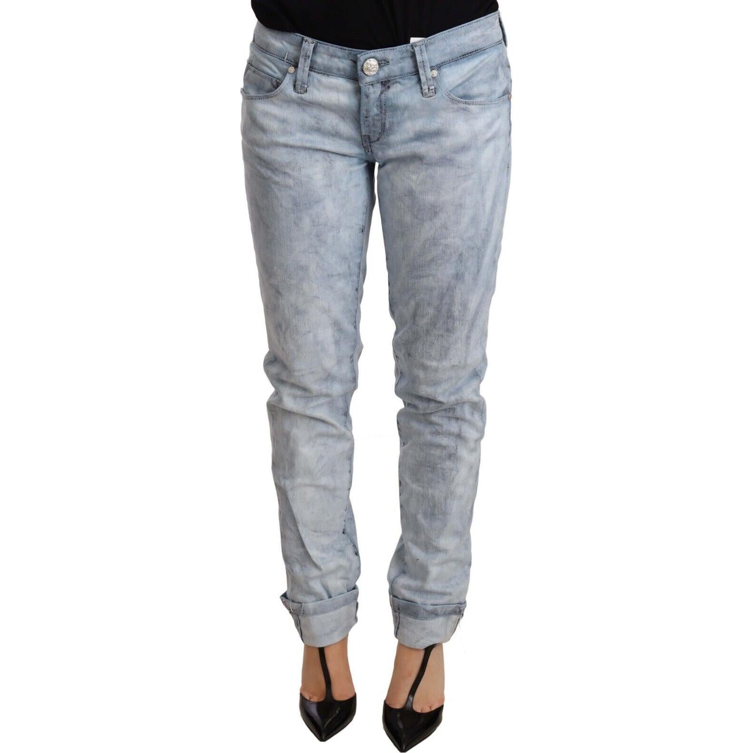 Acht Light Blue Washed Cotton Folded Hem Denim Trouser