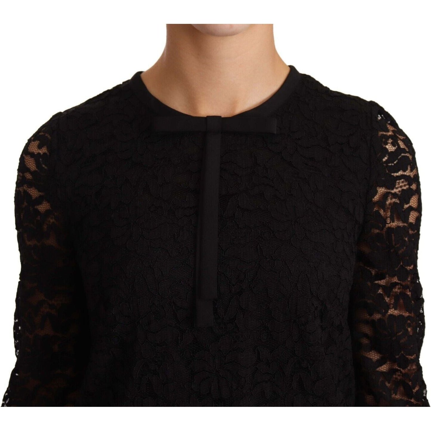 Dolce & Gabbana Elegant Black Floral Lace Long Sleeve Top Dolce & Gabbana