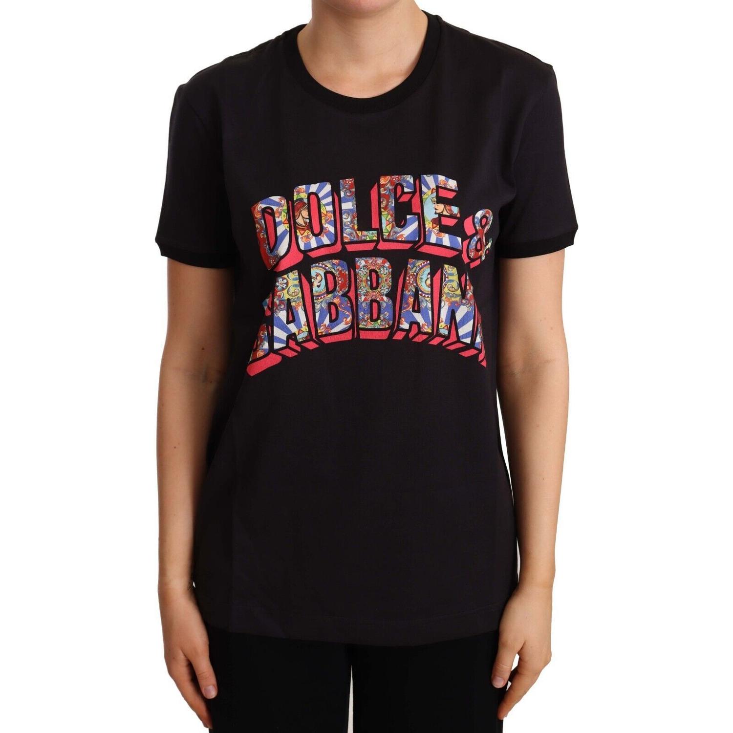 Dolce & Gabbana Black Cotton Large Print Top Crewneck T-shirt