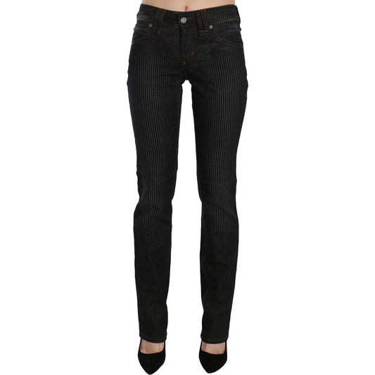 John Galliano Black Mid Waist Slim Fit Corduroy Denim Casual Pants