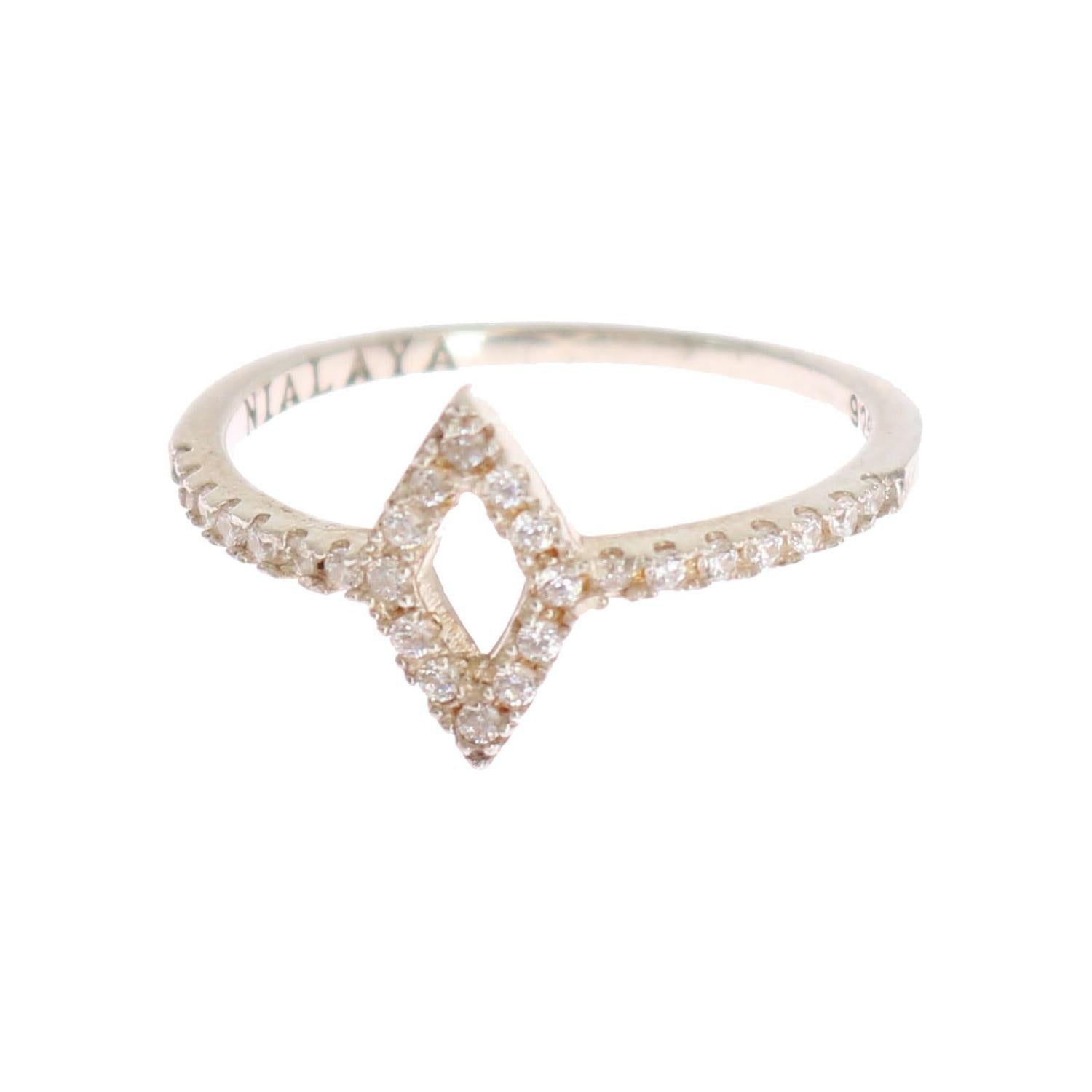 Nialaya Silver Rhombus Womens Clear CZ 925 Silver Ring