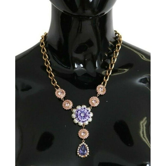 Dolce & Gabbana Pink Gold Brass Crystal Purple Pearl Pendants Dolce & Gabbana
