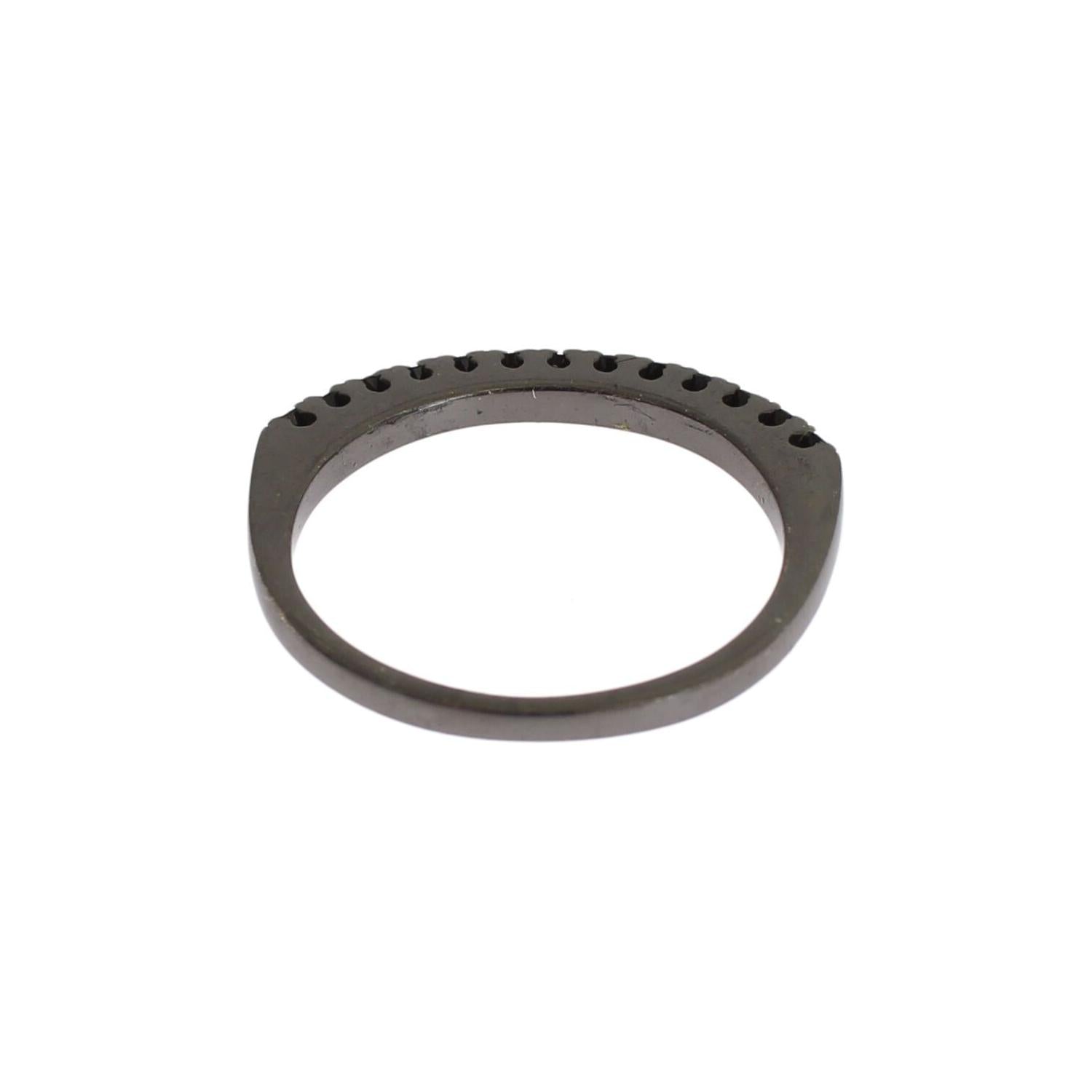 Nialaya Black CZ Rhodium 925 Silver Womens Ring