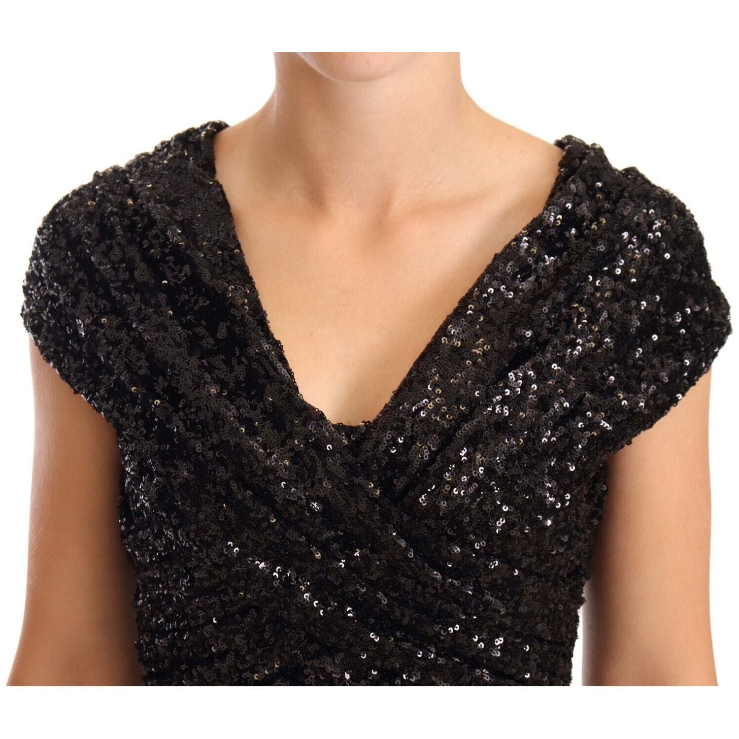 Dolce & Gabbana Black Sequined Open Shoulder Long Gown Dress