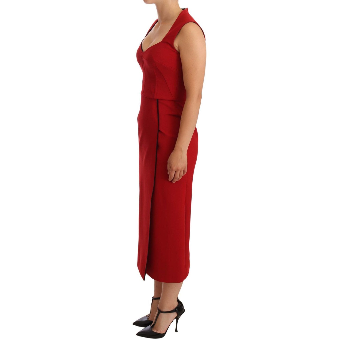 Dolce & Gabbana Red Sweetheart Sleeveless Midi Stretch Dress WOMAN DRESSES