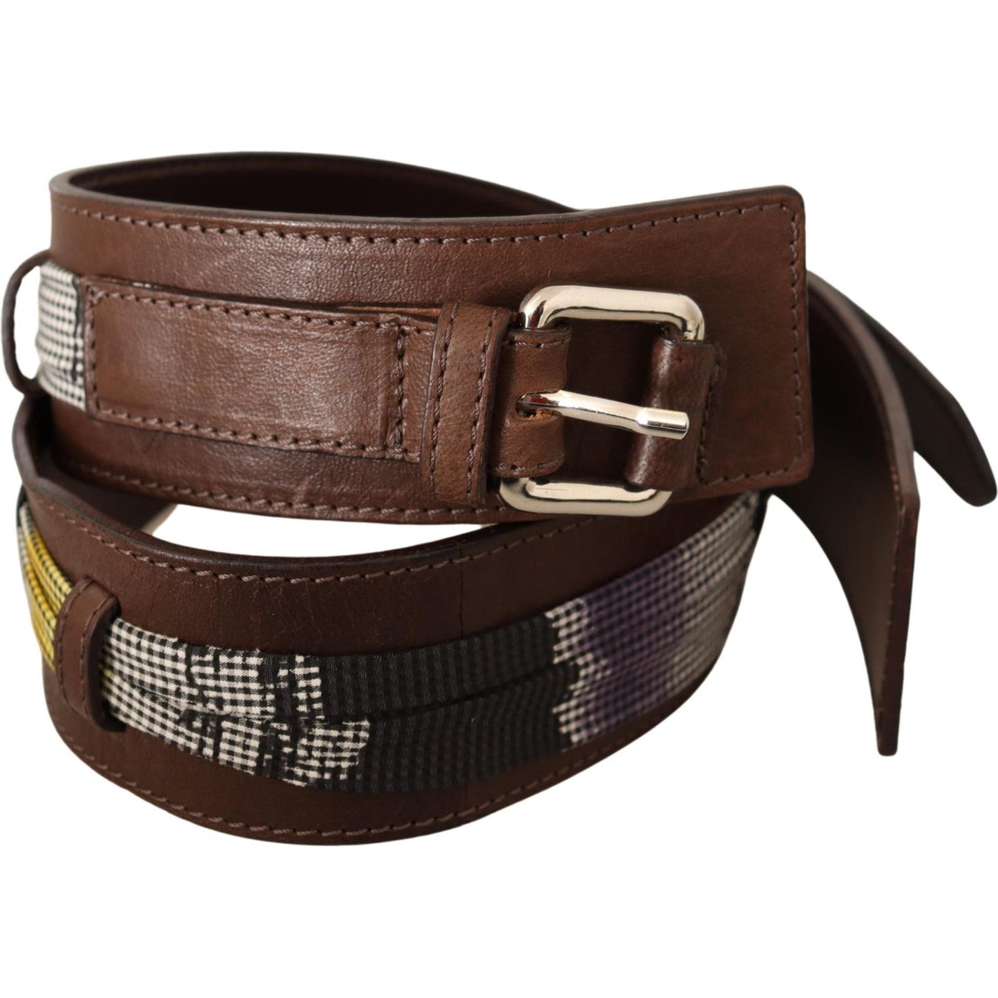 Costume National Brown Leather Silver Buckle Belt