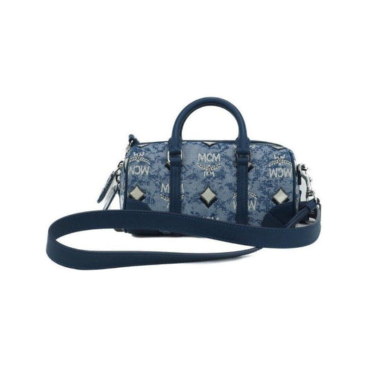 MCM Boston Mini Blue Vintage Jacquard Logo Fabric Satchel Crossbody Handbag Crossbody Bag MCM