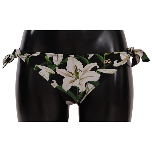 Dolce & Gabbana Bikini Bottom Black Lily Print Swimsuit Swimwear Dolce & Gabbana