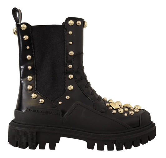 Dolce & Gabbana Studded Leather Combat Boots with Embroidery Dolce & Gabbana