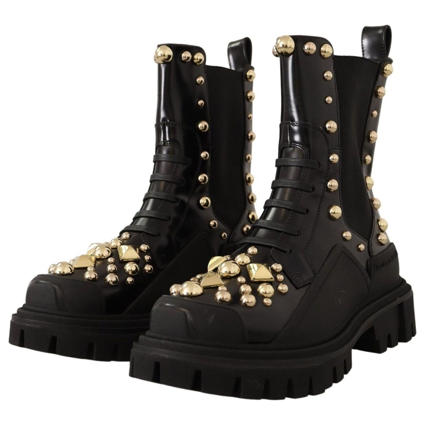 Dolce & Gabbana Studded Leather Combat Boots with Embroidery Dolce & Gabbana