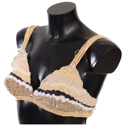 Dolce & Gabbana Beige Straw Raffia Woven Crochet Cover Up Top