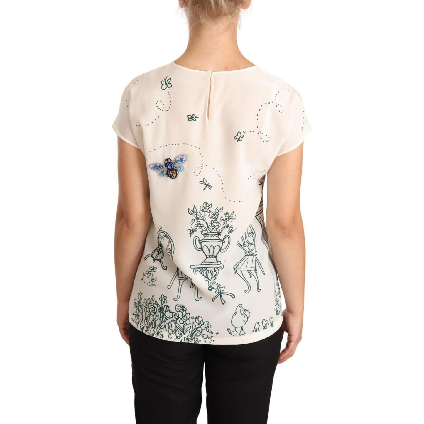 Dolce & Gabbana Elegant Silk Botanical Garden Fountain Tee Blouse Top Dolce & Gabbana