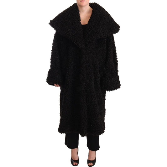 Dolce & Gabbana Black Polyester Fur Trench Coat Jacket Dolce & Gabbana