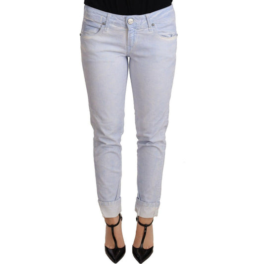 Acht Light Blue Cotton Folded Hem Denim Skinny Women Trouser Jeans Acht