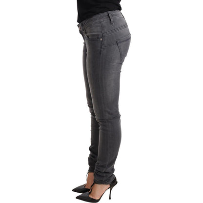 Acht Gray Washed Cotton Slim Fit Low Waist Women Denim Trouser Jeans Acht
