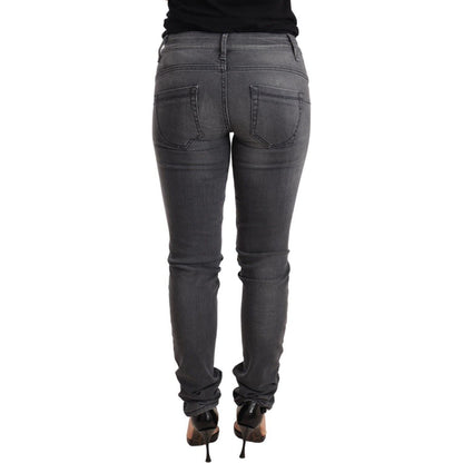 Acht Gray Washed Cotton Slim Fit Low Waist Women Denim Trouser Jeans Acht
