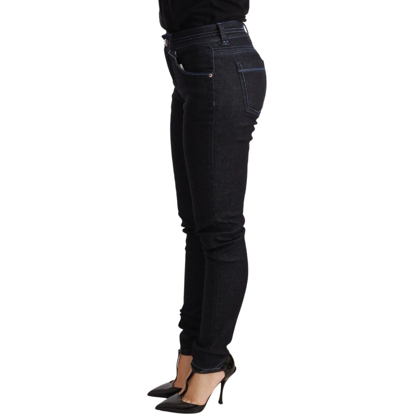 Acht Blue Cotton Low Waist Slim Fit Denim Women Trouser Jeans Acht