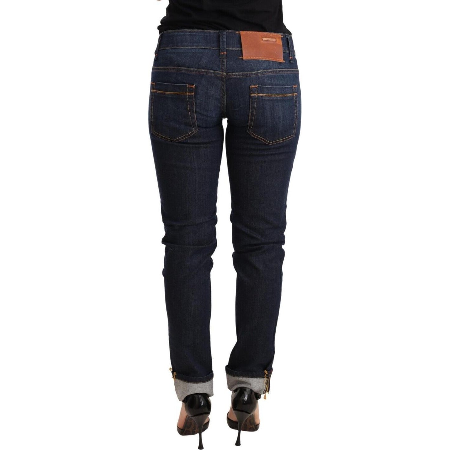 Acht Blue Washed Cotton Low Waist Skinny Denim Women Trouser Jeans Acht