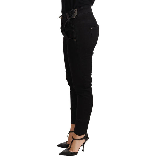 Ermanno Scervino Chic Low Waist Skinny Black Cotton Trousers Jeans & Pants Ermanno Scervino