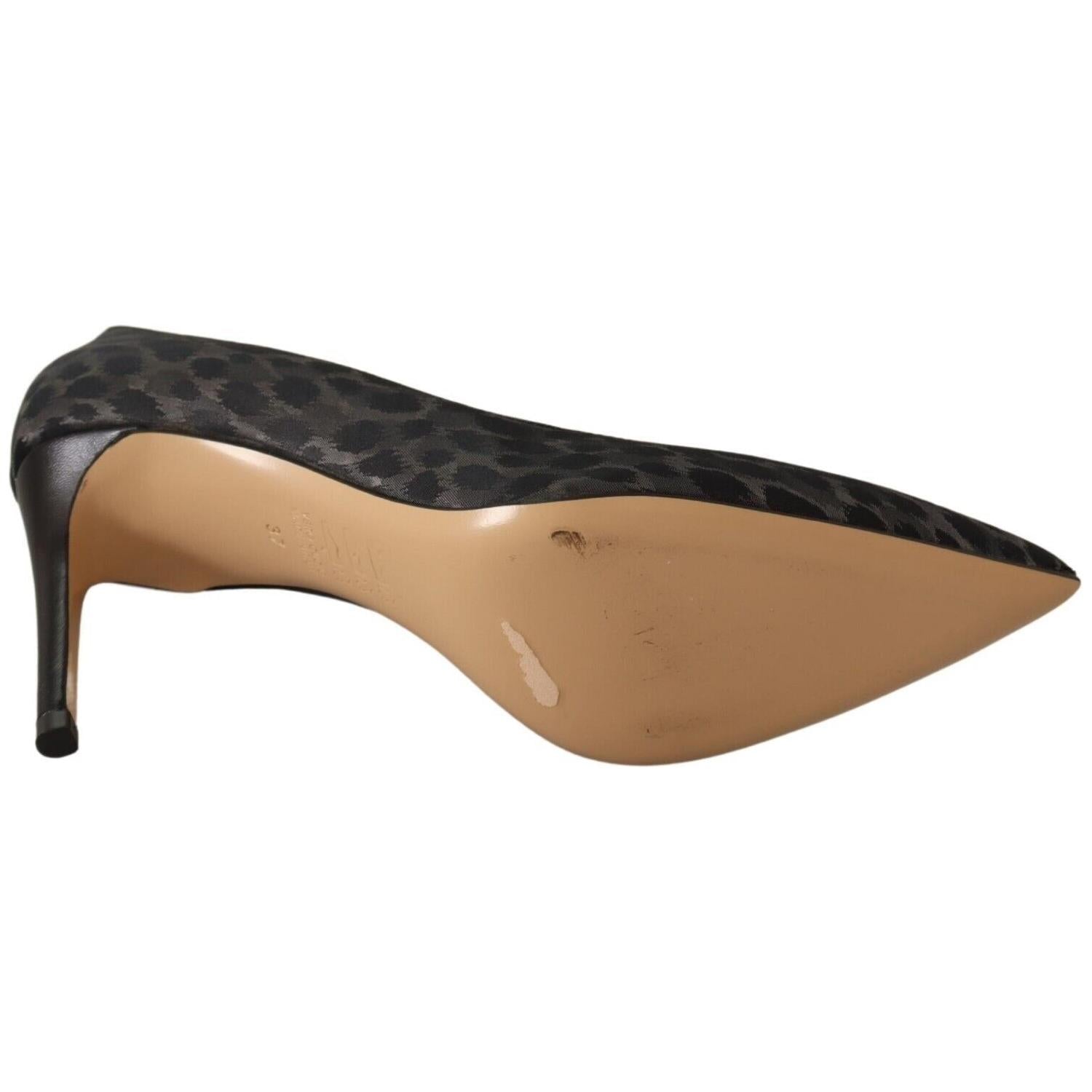 优雅黑色豹纹皮革高跟鞋