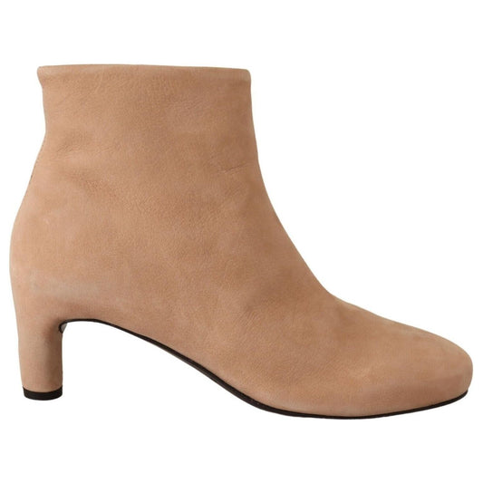 DEL CARLO Beige Suede Leather Mid Heels Pumps Boots Shoes DEL CARLO
