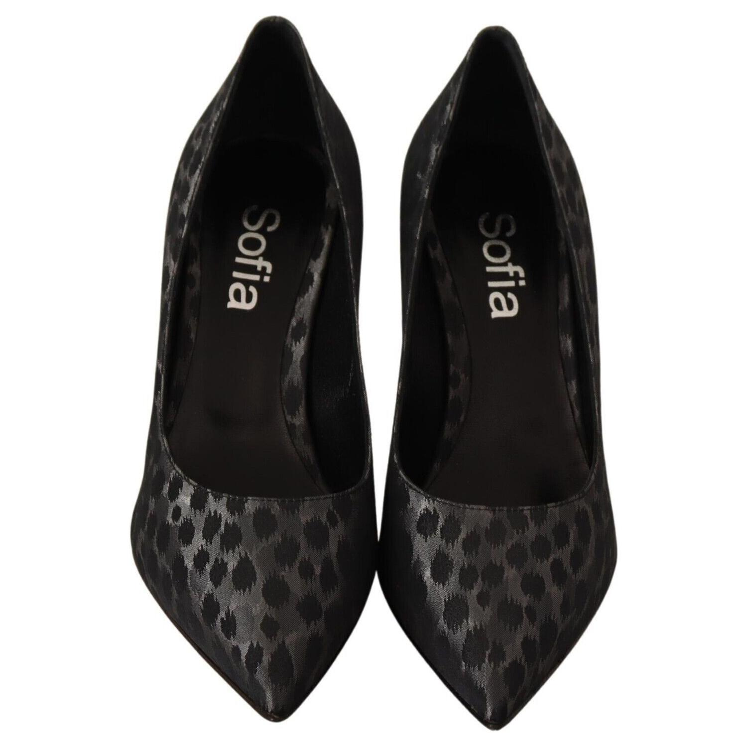 优雅黑色豹纹皮革高跟鞋