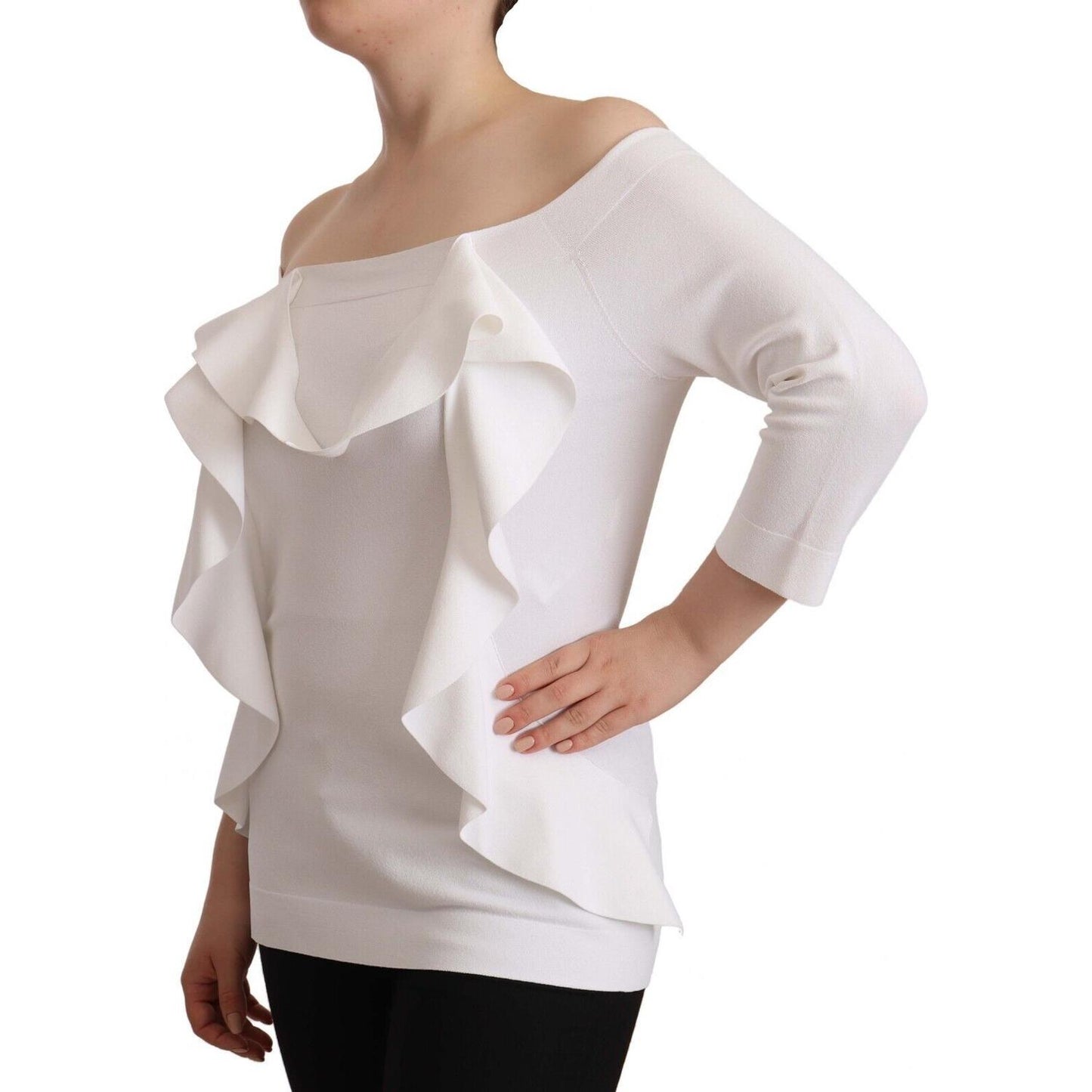 EXTERIOR White Long Sleeves Off Shoulder Women Top Blouse EXTERIOR